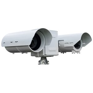 two security cameras on a white background