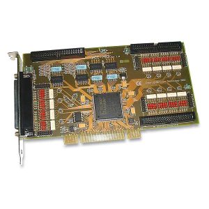 A PCI card with various components, including chips, capacitors, and connectors.